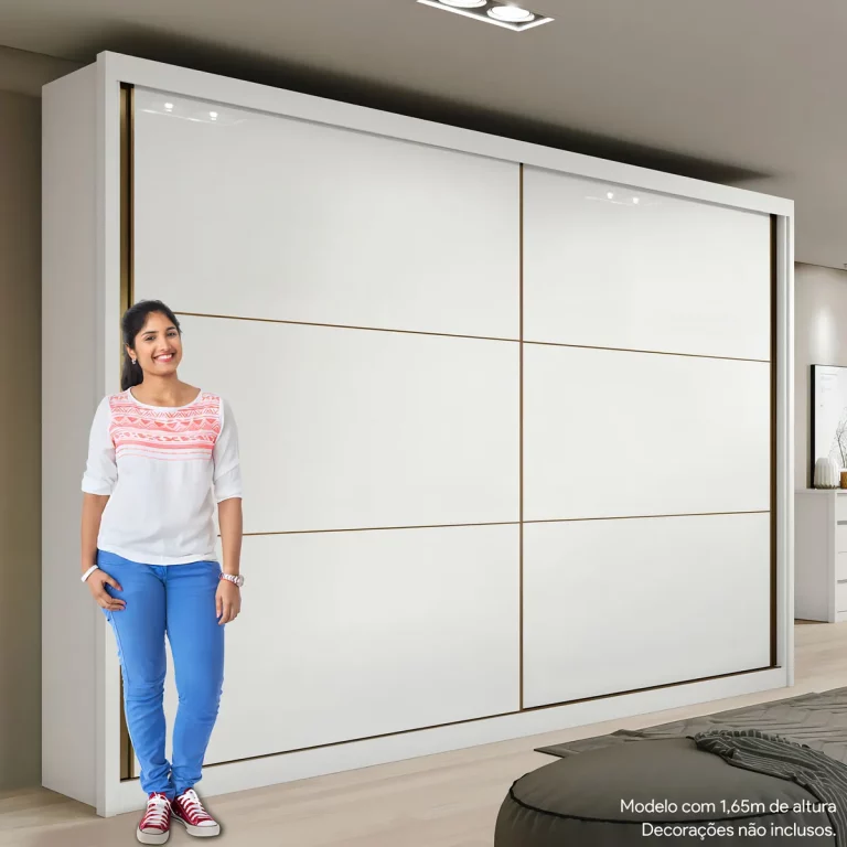 Guarda-roupa Casal MDF 2 Portas Corrediças Branco 6 Gavetas Móveis Lopas