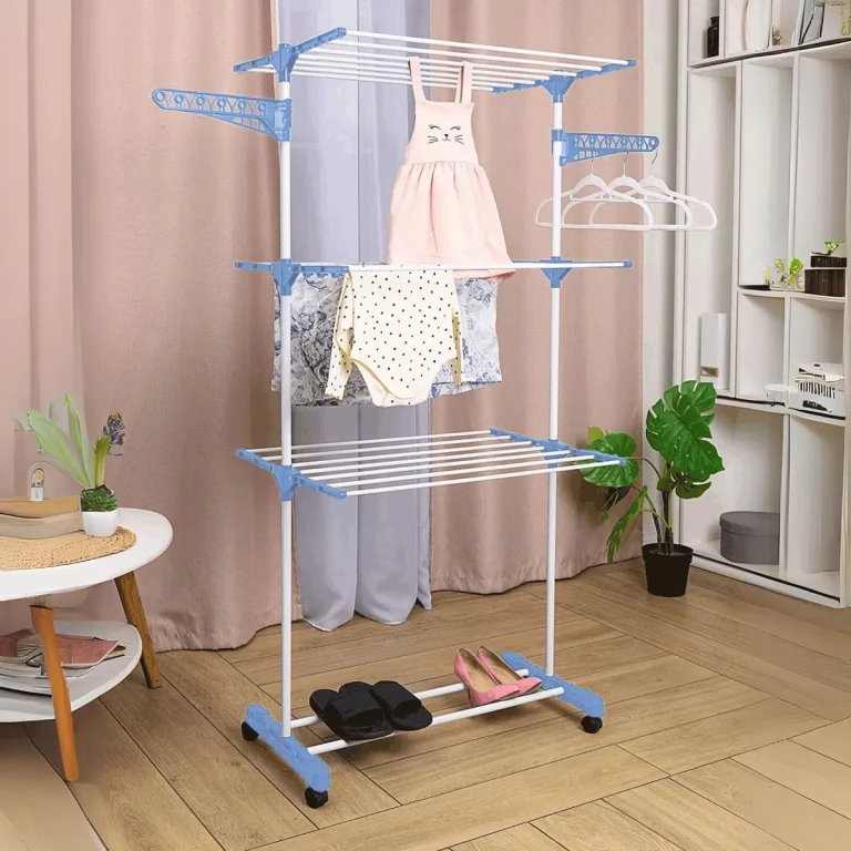 Varal De Chão Grande De Roupas 3 Andares Dobrável Cor Azul Kontuz 170 cm