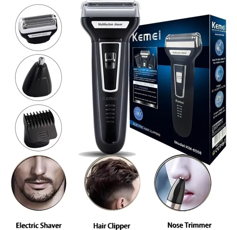 Barbeador E Cortador De Cabelo 3 Em 1 Kemei Km-6558