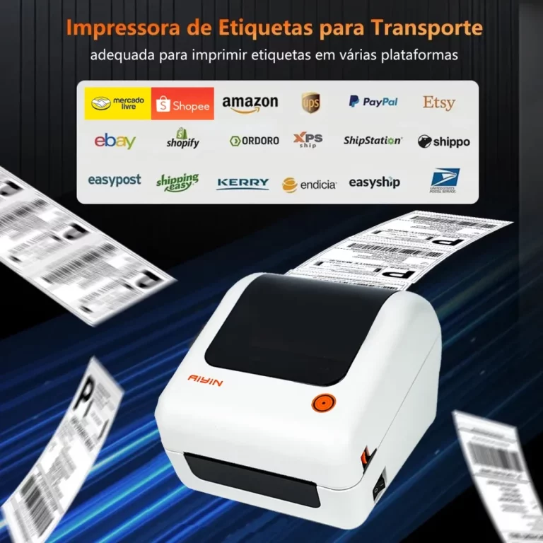 Impressora Térmica Bluetooth USB 110mm Código De Barras E Etiquetas + 2 Rolo De Etiqueta Adesivas Portátil Etiquetas De Envios Com 10 X 15 CM 127/220V Android iOS Windows MAC App Com ML Full SHOPE