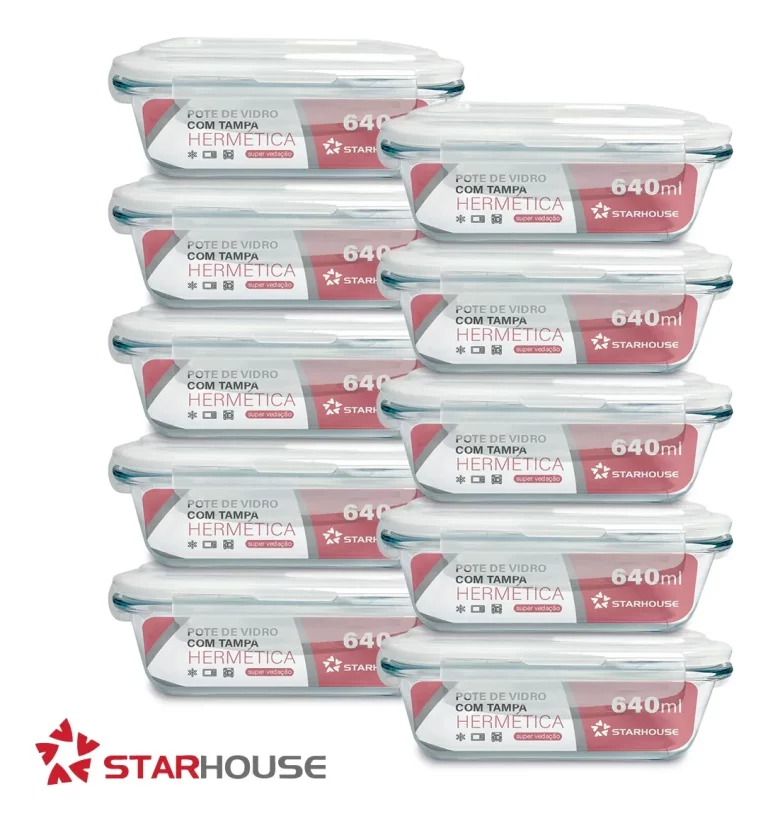 Kit 10 Potes Herméticos Vidro 640ml Starhouse Marmita Forno Micro-ondas