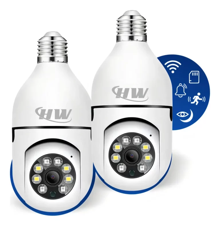 Kit C/ 2 Câmeras Lâmpada IP Wi-Fi 360° | Visão Colorida | Áudio | Sensor de Movimento | E27 - HW