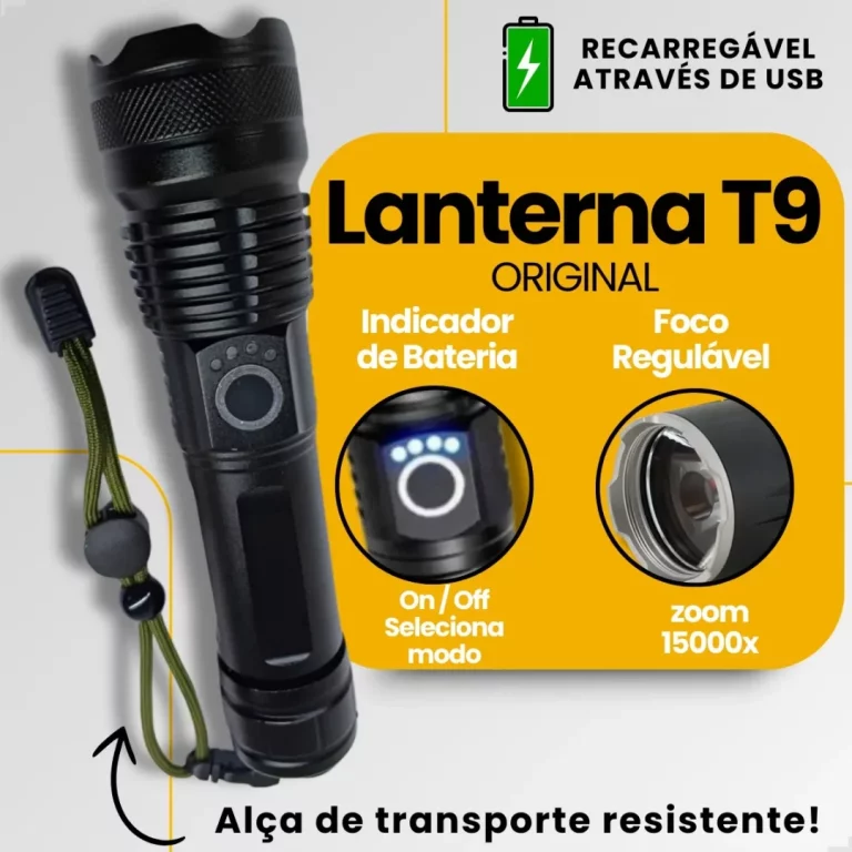 Lanterna T9 Original Mais Forte Do Mundo Recarregável Tática Potente Led Apfer