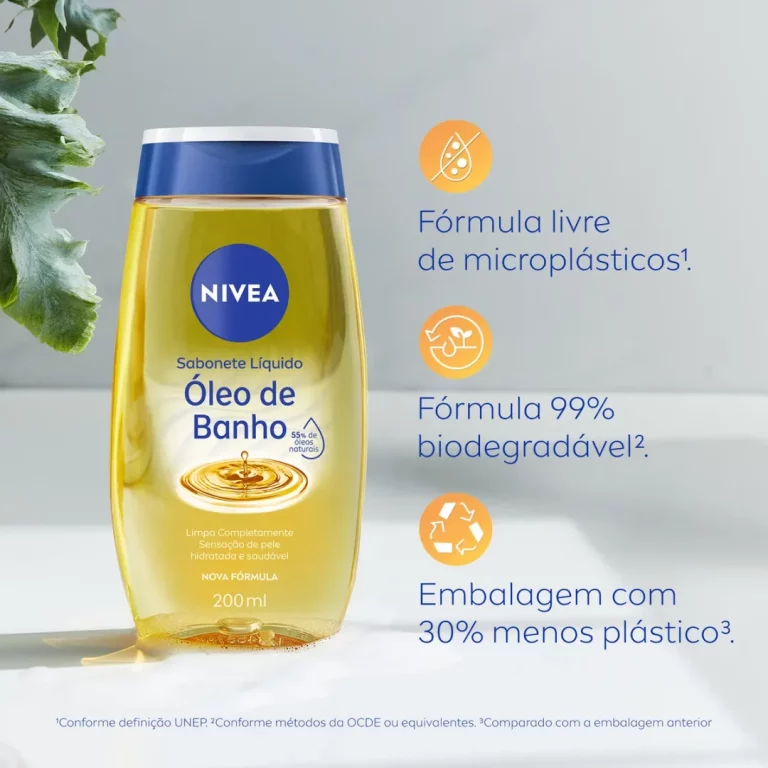 NIVEA Sabonete Líquido Óleo de Banho 200ml, Limpeza Corporal, Pele Macia, 55% Óleos Naturais, Sensação Hidratante