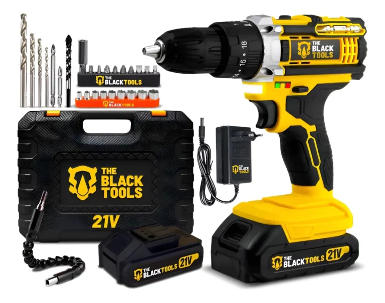 Parafusadeira Furadeira De Impacto The Black Tools Profissional TB-21PX 2 Baterias Com Maleta 60Hz Amarelo