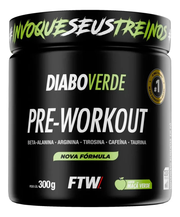 Suplemento Em Pó Pre Treino Pre Workout 300g Sabor Maça Verde FTW - DIABO VERDE