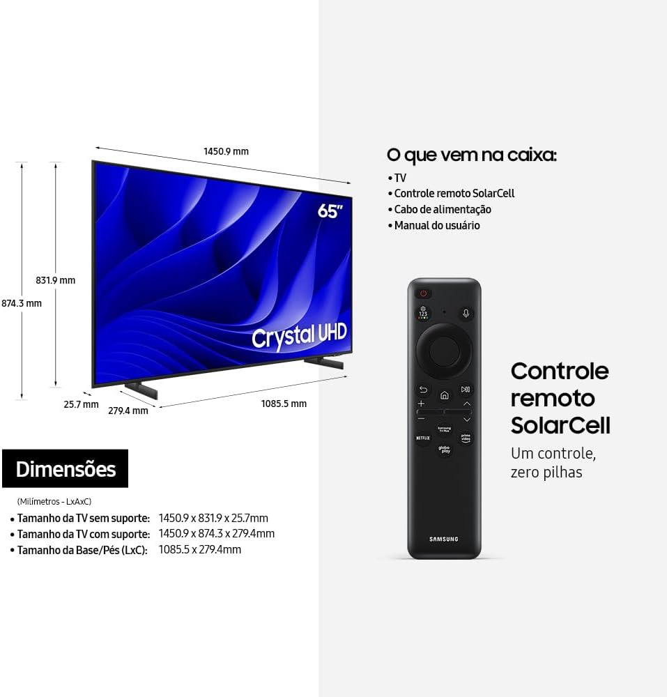 Smart TV Samsung 65 polegadas Crystal UHD com Alexa: Sua Sala Inteligente